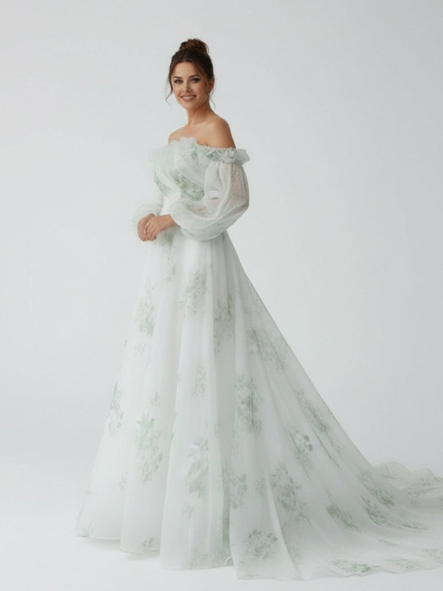 A-Line Floral Appliqued Majesty Bridal Wedding Dress with Ruffles